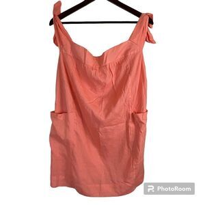 Free People Women Size M Pink Mini Dress Tie Off Shoulder Linen Blend Summer R3